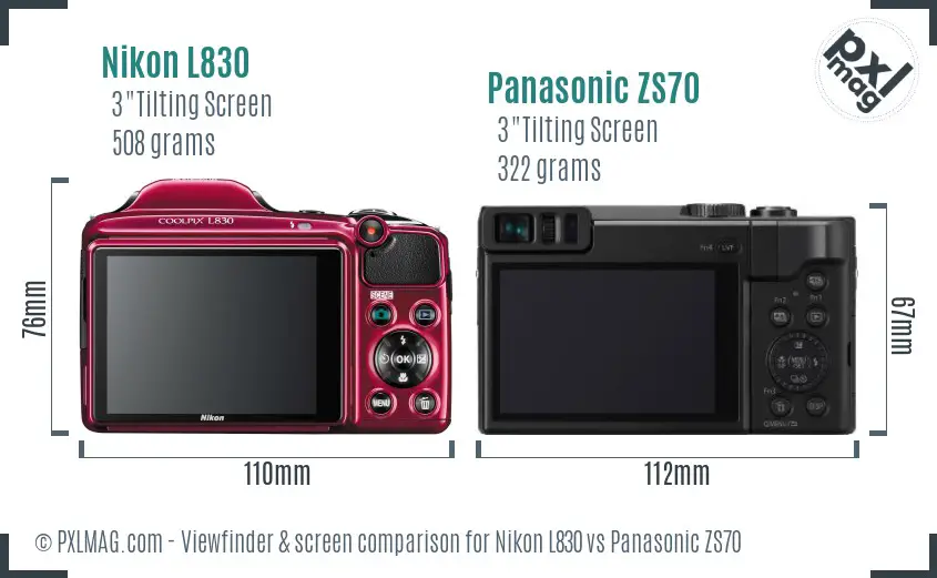 Nikon L830 vs Panasonic ZS70 Screen and Viewfinder comparison