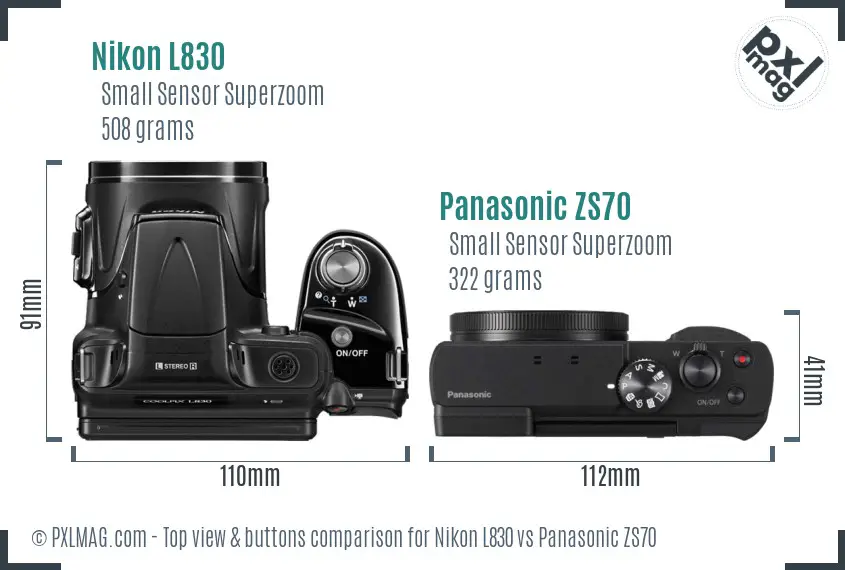 Nikon L830 vs Panasonic ZS70 top view buttons comparison