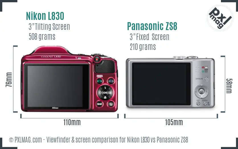 Nikon L830 vs Panasonic ZS8 Screen and Viewfinder comparison