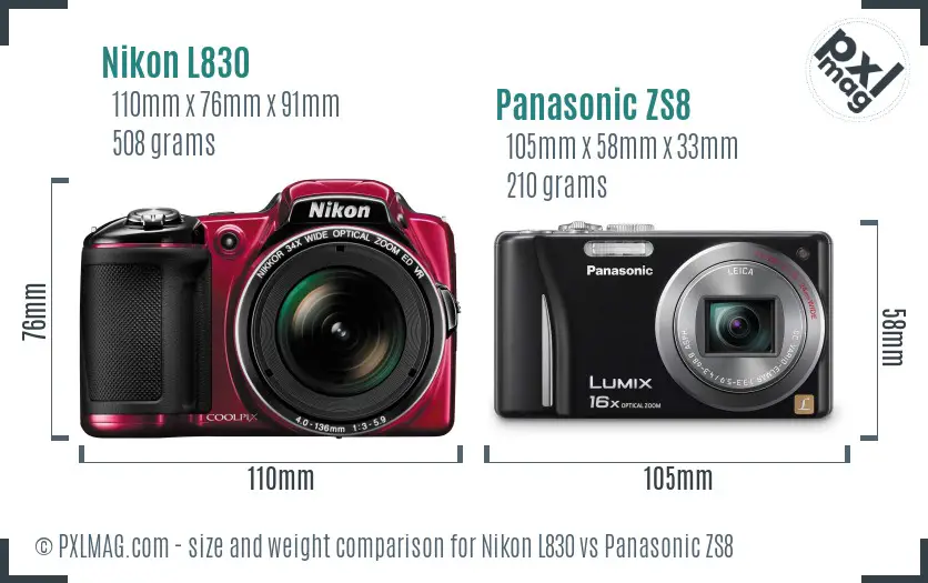 Nikon L830 vs Panasonic ZS8 size comparison