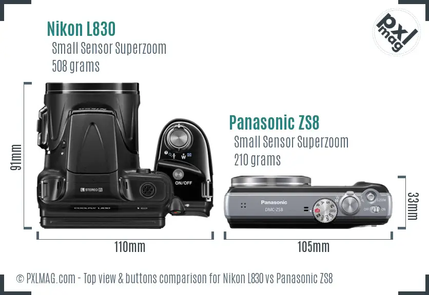 Nikon L830 vs Panasonic ZS8 top view buttons comparison