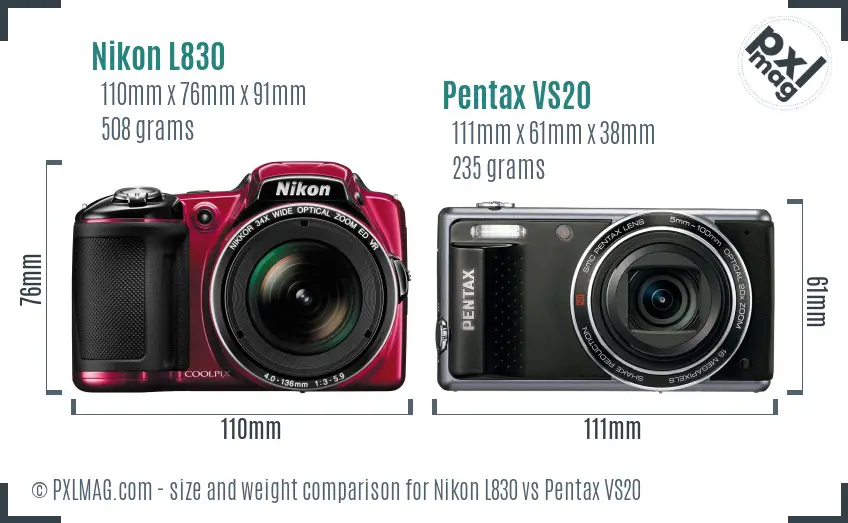 Nikon L830 vs Pentax VS20 size comparison