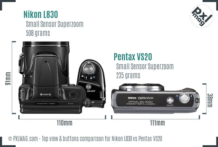 Nikon L830 vs Pentax VS20 top view buttons comparison