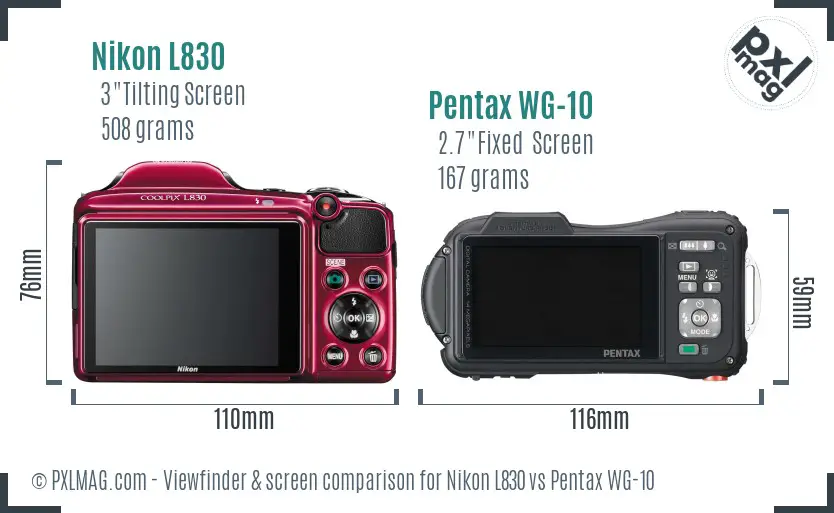 Nikon L830 vs Pentax WG-10 Screen and Viewfinder comparison