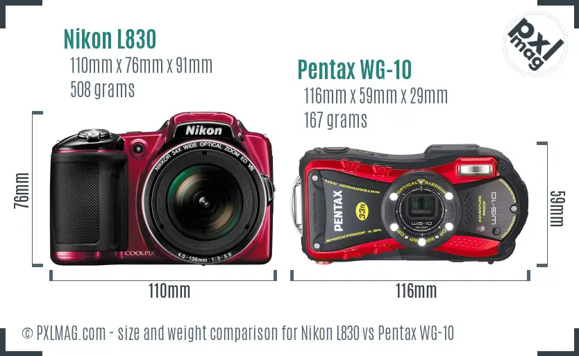 Nikon L830 vs Pentax WG-10 size comparison