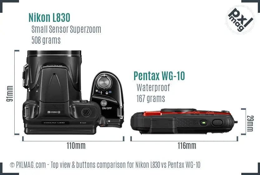 Nikon L830 vs Pentax WG-10 top view buttons comparison