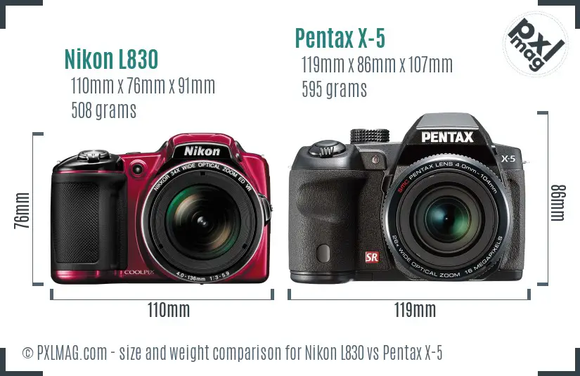 Nikon L830 vs Pentax X-5 size comparison