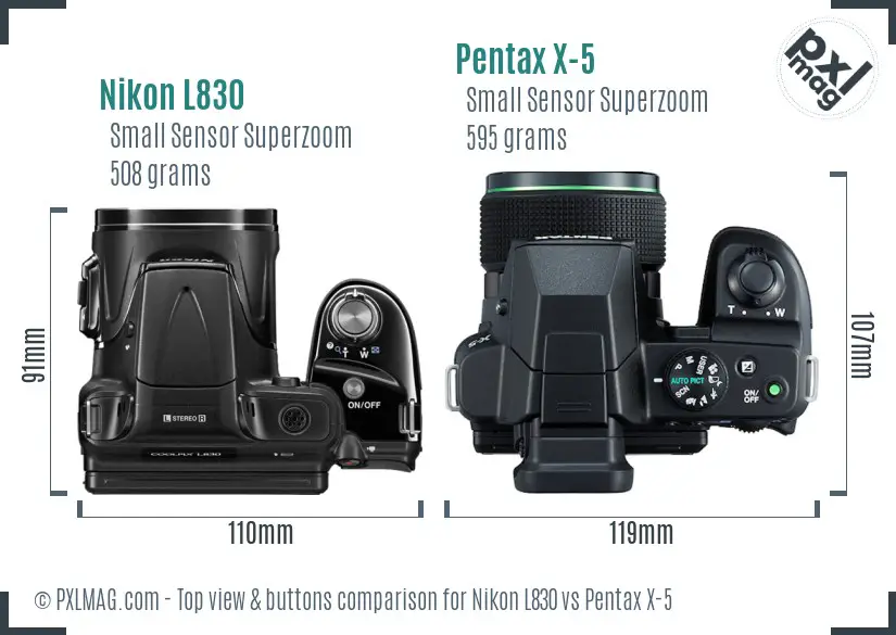 Nikon L830 vs Pentax X-5 top view buttons comparison