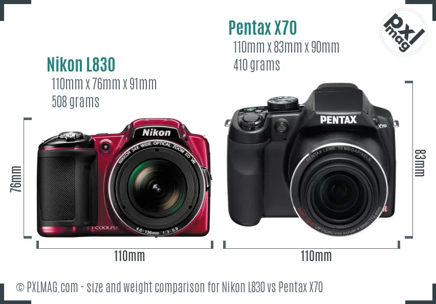 Nikon L830 vs Pentax X70 size comparison