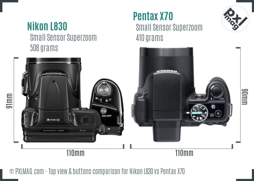 Nikon L830 vs Pentax X70 top view buttons comparison