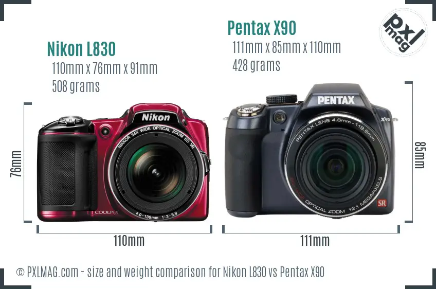 Nikon L830 vs Pentax X90 size comparison