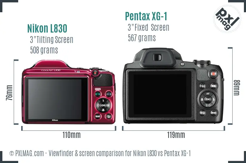 Nikon L830 vs Pentax XG-1 Screen and Viewfinder comparison