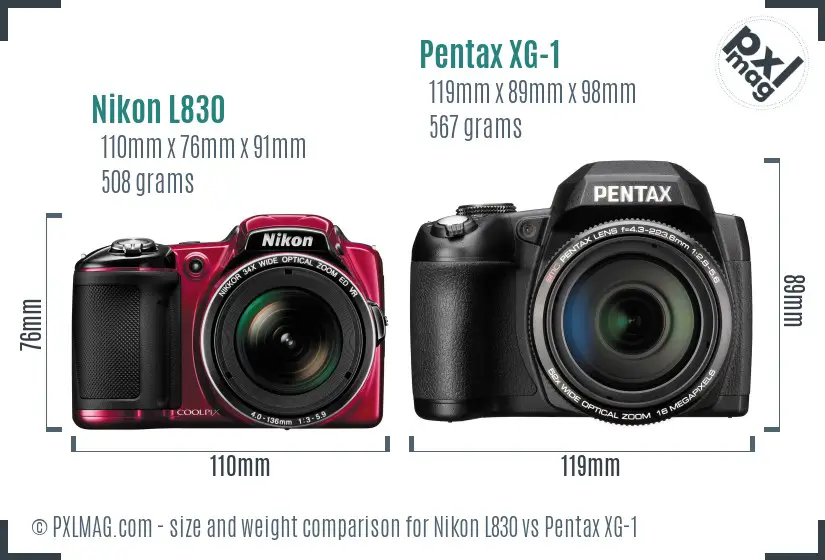 Nikon L830 vs Pentax XG-1 size comparison