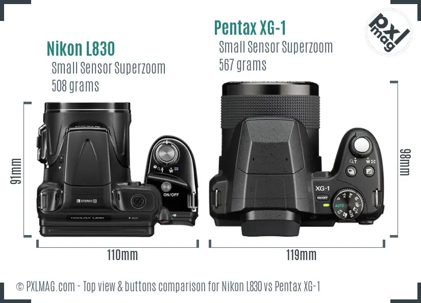 Nikon L830 vs Pentax XG-1 top view buttons comparison