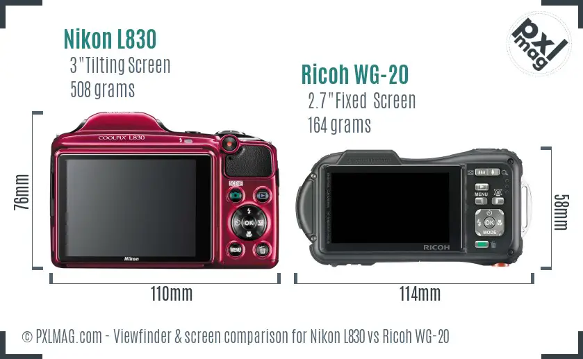 Nikon L830 vs Ricoh WG-20 Screen and Viewfinder comparison