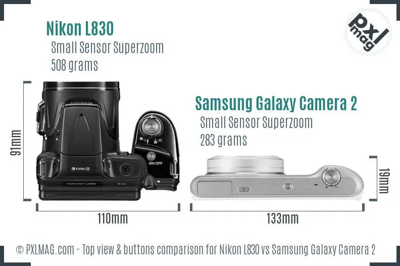 Nikon L830 vs Samsung Galaxy Camera 2 top view buttons comparison Nikon L830 vs Samsung Galaxy Camera 2 top view buttons comparison