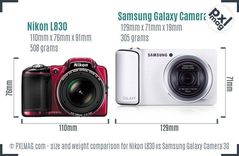 Nikon L830 vs Samsung Galaxy Camera 3G size comparison