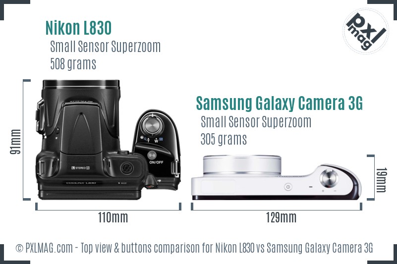 Nikon L830 vs Samsung Galaxy Camera 3G top view buttons comparison
