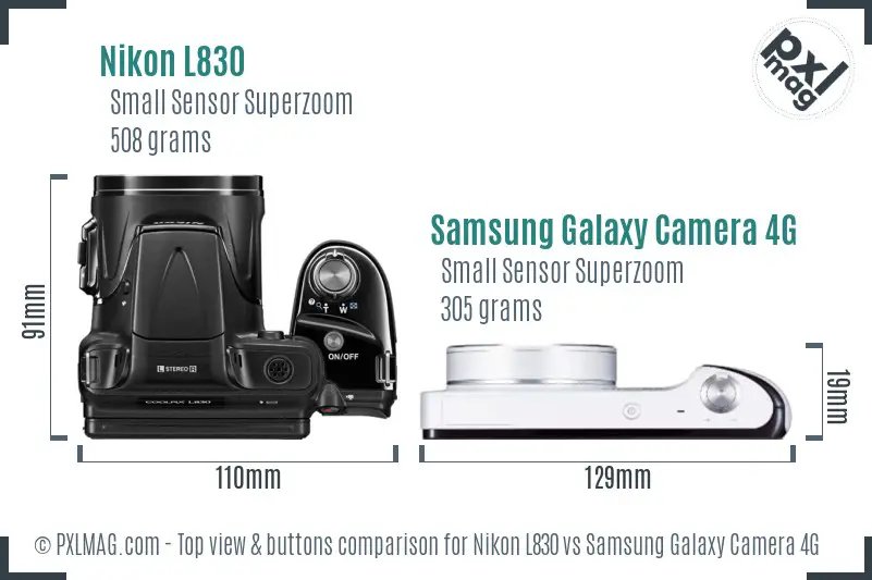 Nikon L830 vs Samsung Galaxy Camera 4G top view buttons comparison