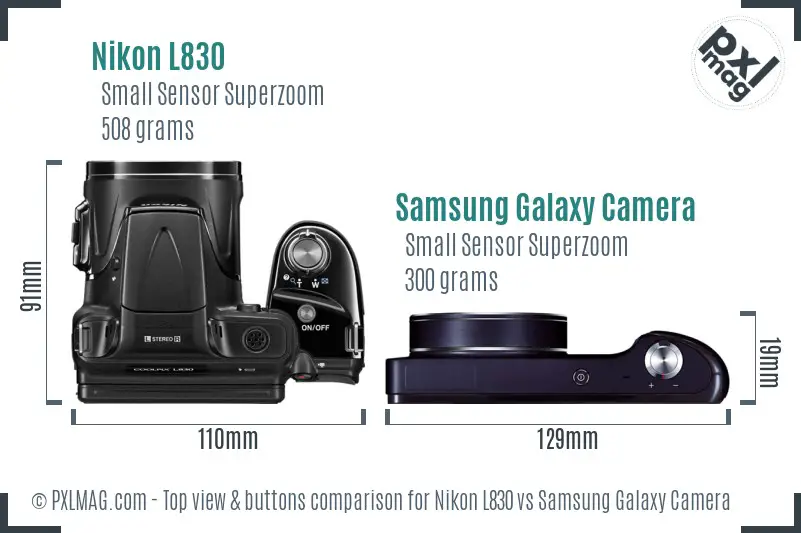 Nikon L830 vs Samsung Galaxy Camera top view buttons comparison Nikon L830 vs Samsung Galaxy Camera top view buttons comparison