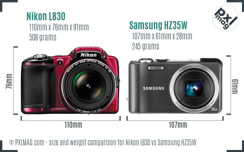 Nikon L830 vs Samsung HZ35W size comparison