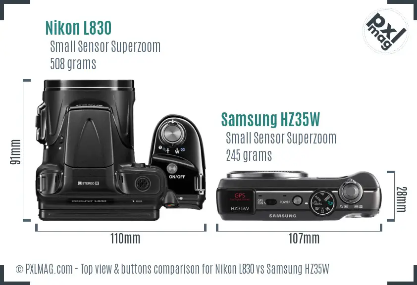 Nikon L830 vs Samsung HZ35W top view buttons comparison