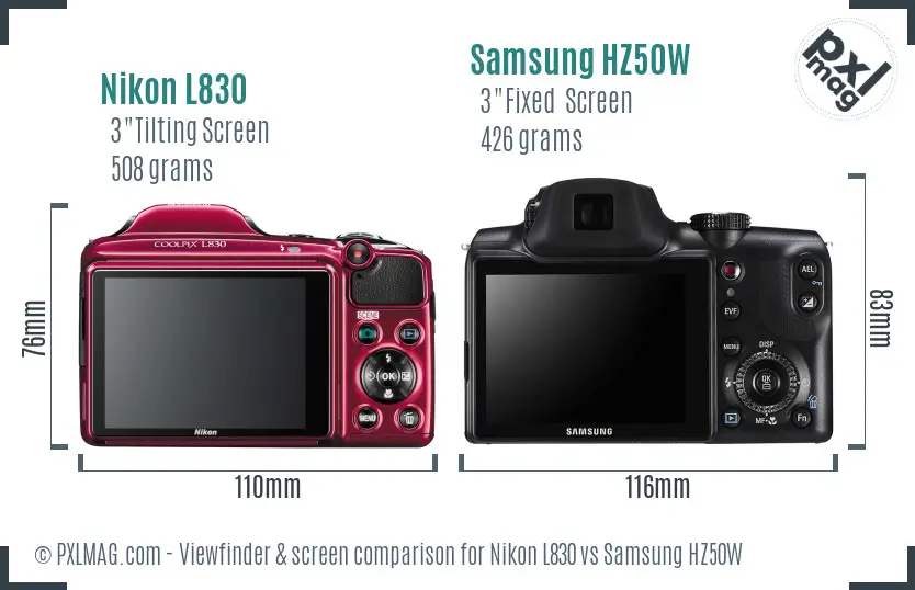 Nikon L830 vs Samsung HZ50W Screen and Viewfinder comparison Nikon L830 vs Samsung HZ50W Screen and Viewfinder comparison
