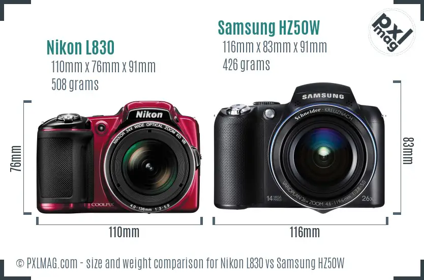 Nikon L830 vs Samsung HZ50W size comparison Nikon L830 vs Samsung HZ50W size comparison