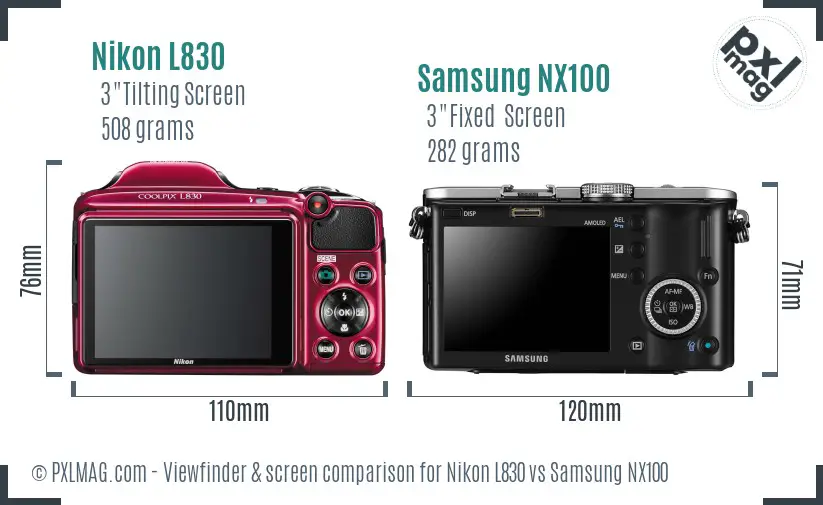 Nikon L830 vs Samsung NX100 Screen and Viewfinder comparison