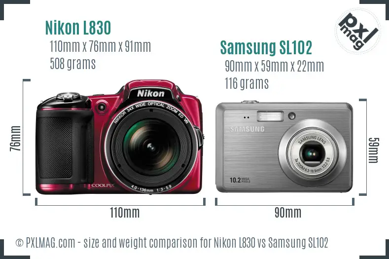 Nikon L830 vs Samsung SL102 size comparison