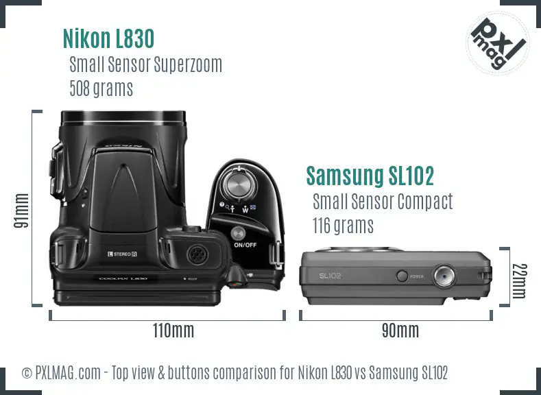 Nikon L830 vs Samsung SL102 top view buttons comparison