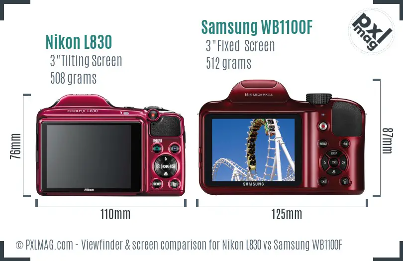 Nikon L830 vs Samsung WB1100F Screen and Viewfinder comparison