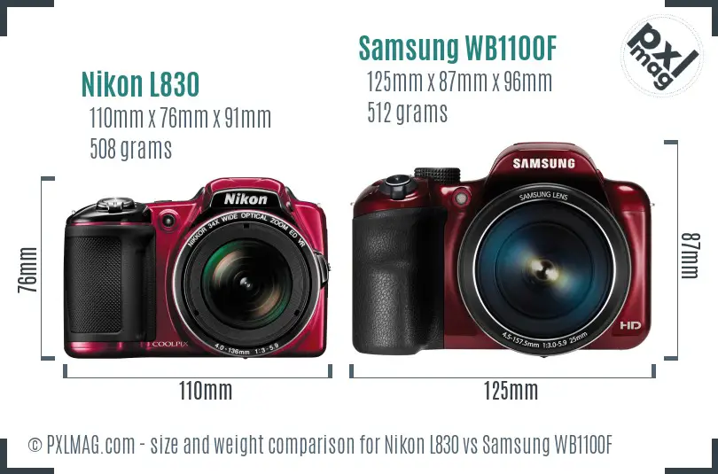 Nikon L830 vs Samsung WB1100F size comparison