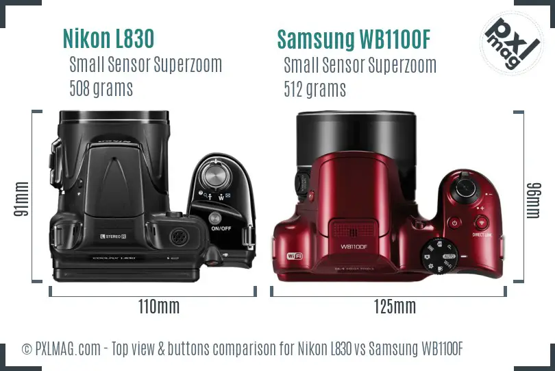 Nikon L830 vs Samsung WB1100F top view buttons comparison