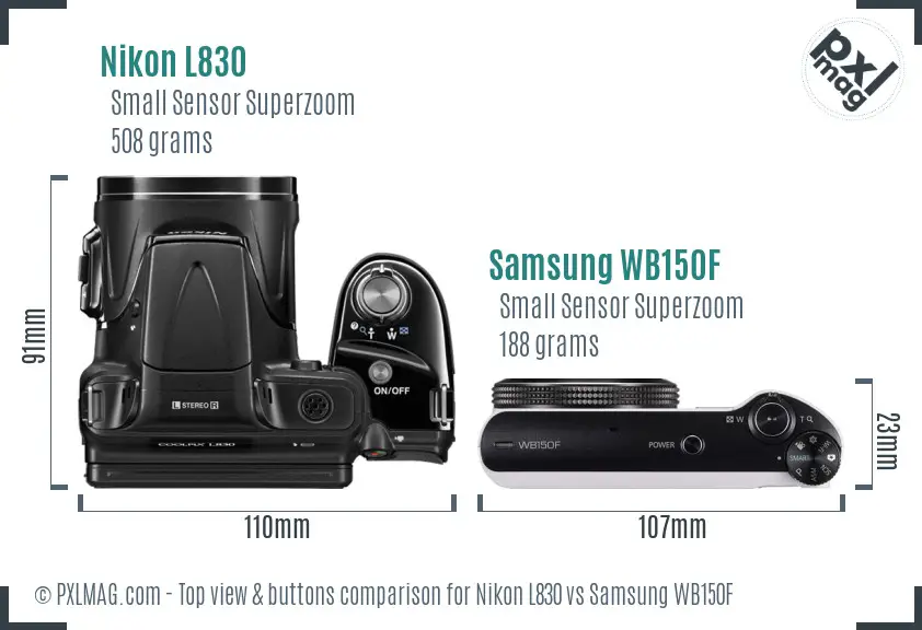 Nikon L830 vs Samsung WB150F top view buttons comparison