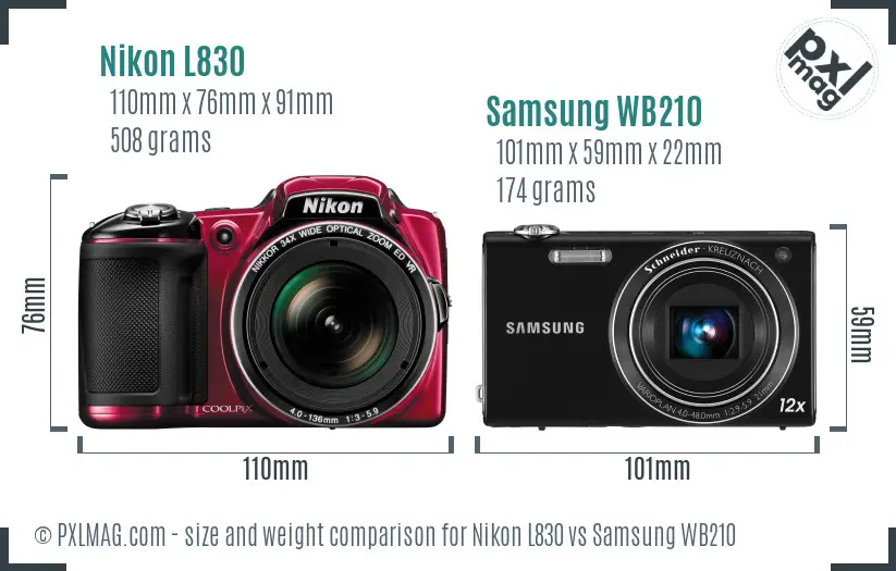 Nikon L830 vs Samsung WB210 size comparison