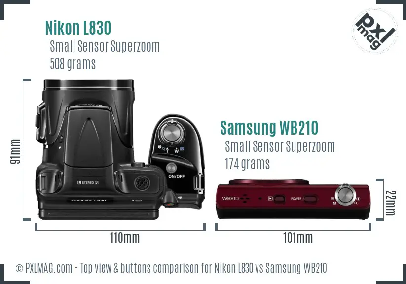 Nikon L830 vs Samsung WB210 top view buttons comparison