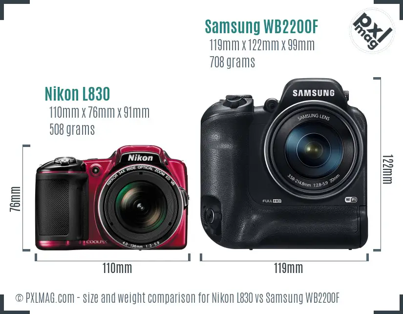Nikon L830 vs Samsung WB2200F size comparison