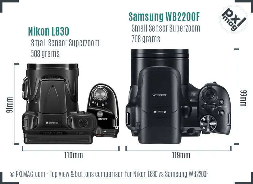 Nikon L830 vs Samsung WB2200F top view buttons comparison