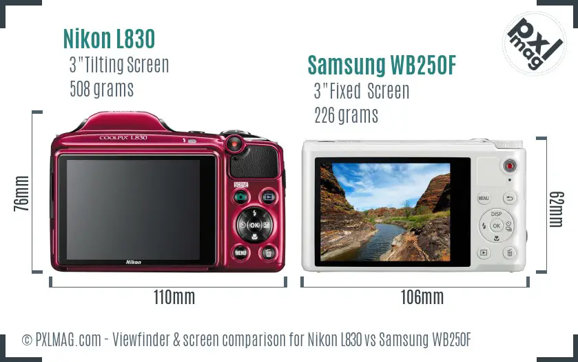 Nikon L830 vs Samsung WB250F Screen and Viewfinder comparison Nikon L830 vs Samsung WB250F Screen and Viewfinder comparison