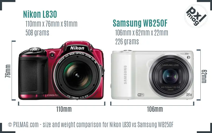 Nikon L830 vs Samsung WB250F size comparison Nikon L830 vs Samsung WB250F size comparison