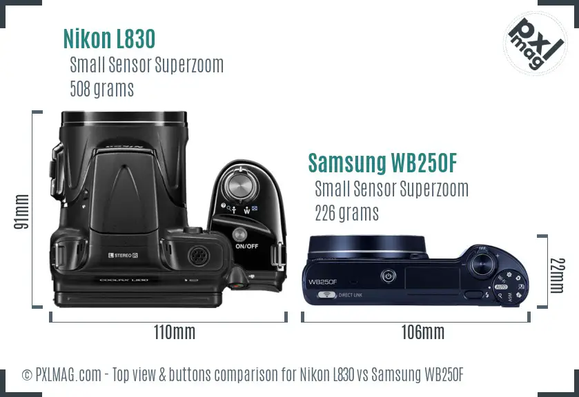 Nikon L830 vs Samsung WB250F top view buttons comparison Nikon L830 vs Samsung WB250F top view buttons comparison