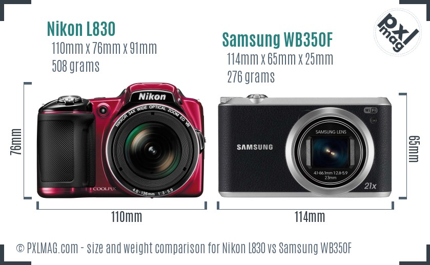 Nikon L830 vs Samsung WB350F size comparison Nikon L830 vs Samsung WB350F size comparison