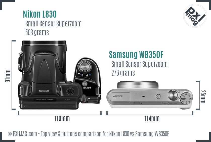 Nikon L830 vs Samsung WB350F top view buttons comparison
