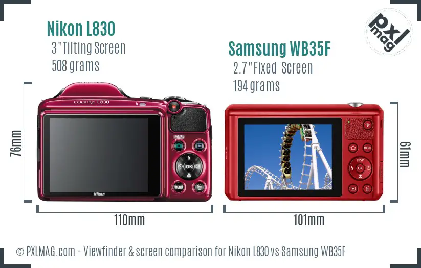 Nikon L830 vs Samsung WB35F Screen and Viewfinder comparison