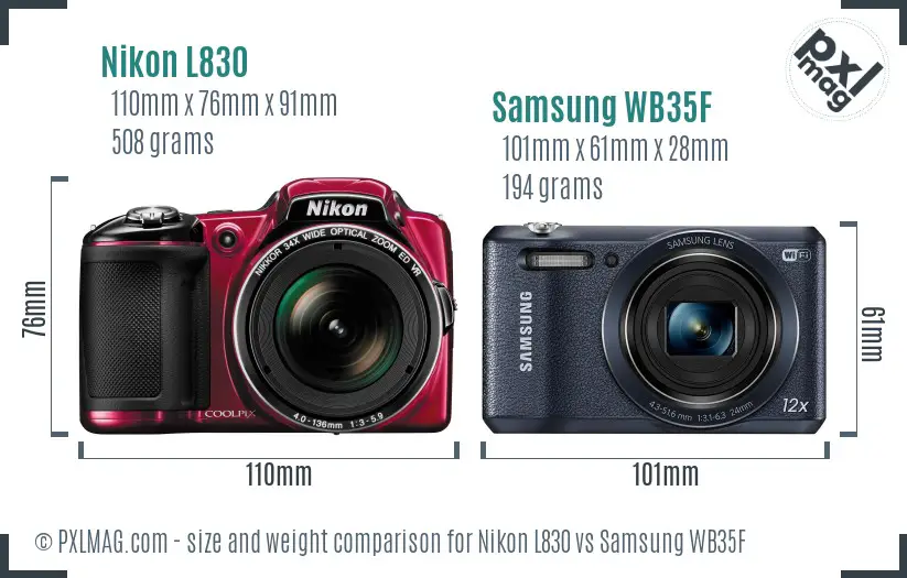 Nikon L830 vs Samsung WB35F size comparison