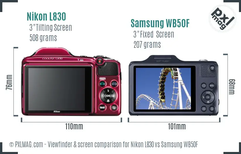 Nikon L830 vs Samsung WB50F Screen and Viewfinder comparison