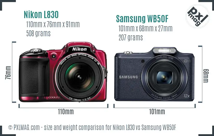 Nikon L830 vs Samsung WB50F size comparison