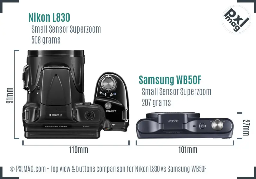 Nikon L830 vs Samsung WB50F top view buttons comparison