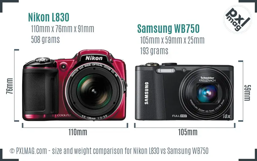 Nikon L830 vs Samsung WB750 size comparison